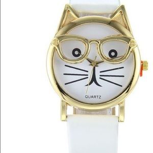 Cat w/ Glasses watch - White